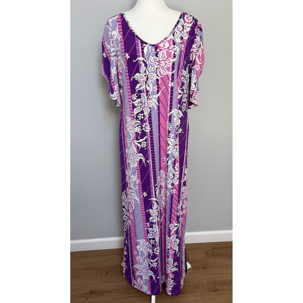 Bob Mackie Wearable Art Floral Split Sleeve Maxi Dress Women's M Pink Purple
